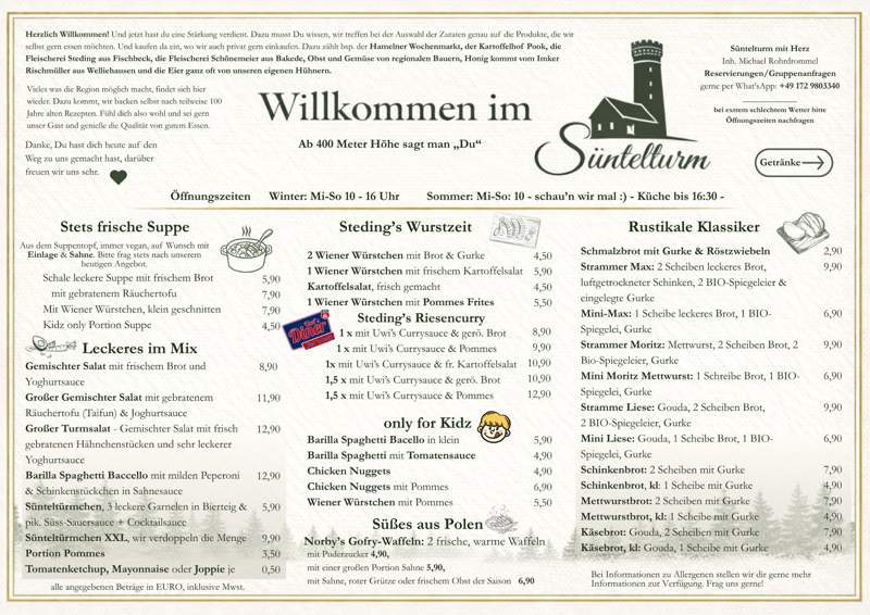 Speisekarte Süntelturm
