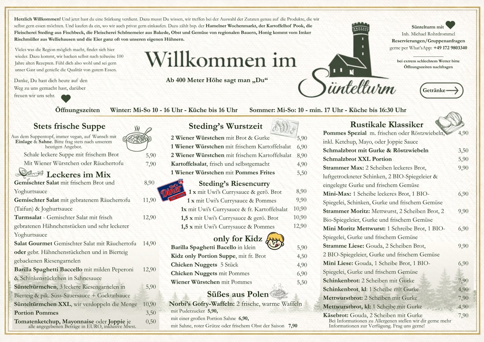 Speisekarte Süntelturm